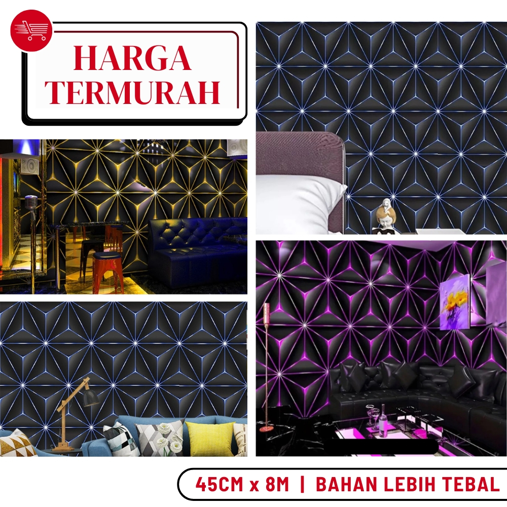 Wallpaper Dinding New Motif Berlian Permata Diamond 3D Warna Hitam Elegan Sctiker Dinding Modern