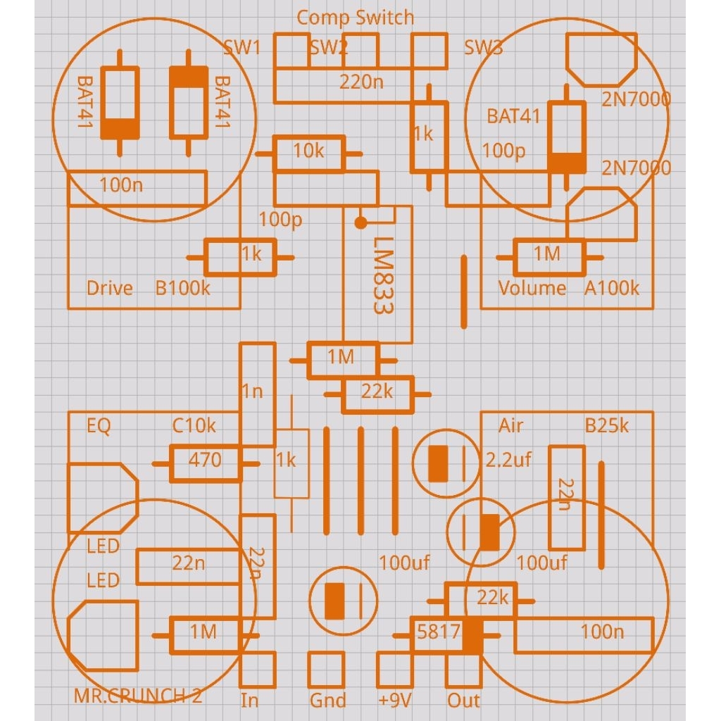 PCB EFEK GITAR DISTORSI MR.CRUNCH 2