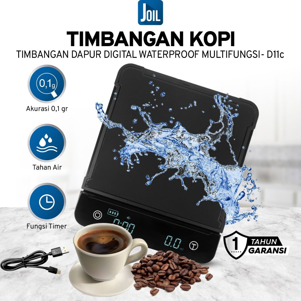 Joil Timbangan Kopi Digital Coffee Scale Waterproof Timer USB Type C - D11