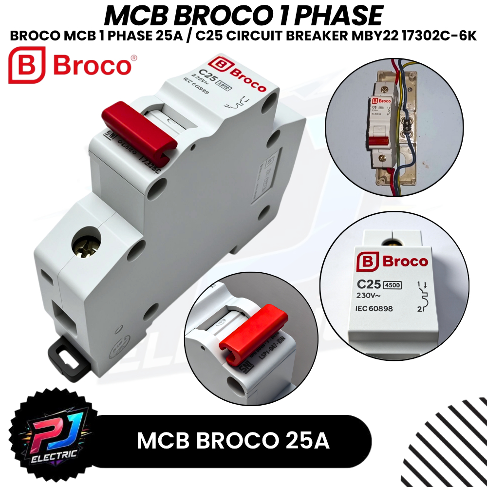 BROCO Pemutus Arus Listrik Mini 1P 25A / MCB C25 Broco Mini Circuit Breaker MBY22 1 Phase 25 Ampere.