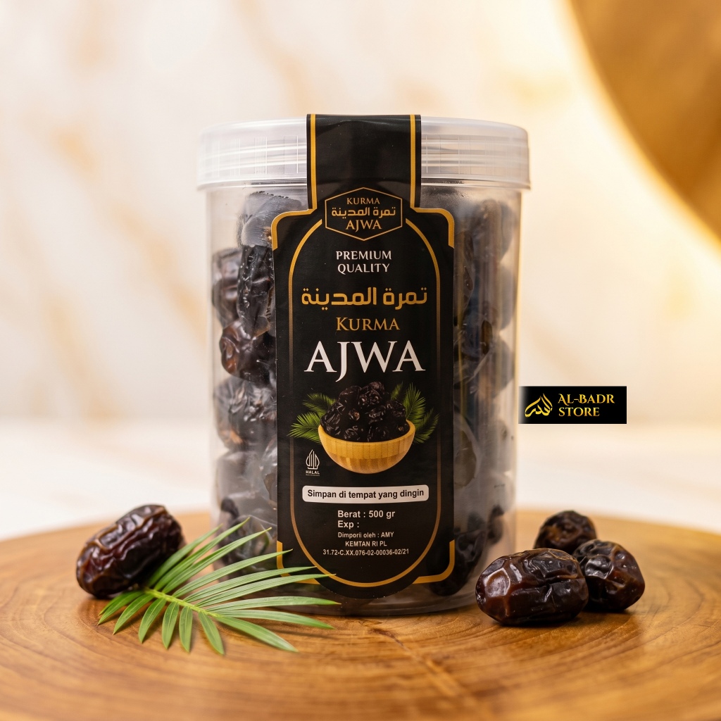 Kurma Ajwa Madinah 500gr Toples - Premium Asli, Manis Alami, Tinggi Antioksidan