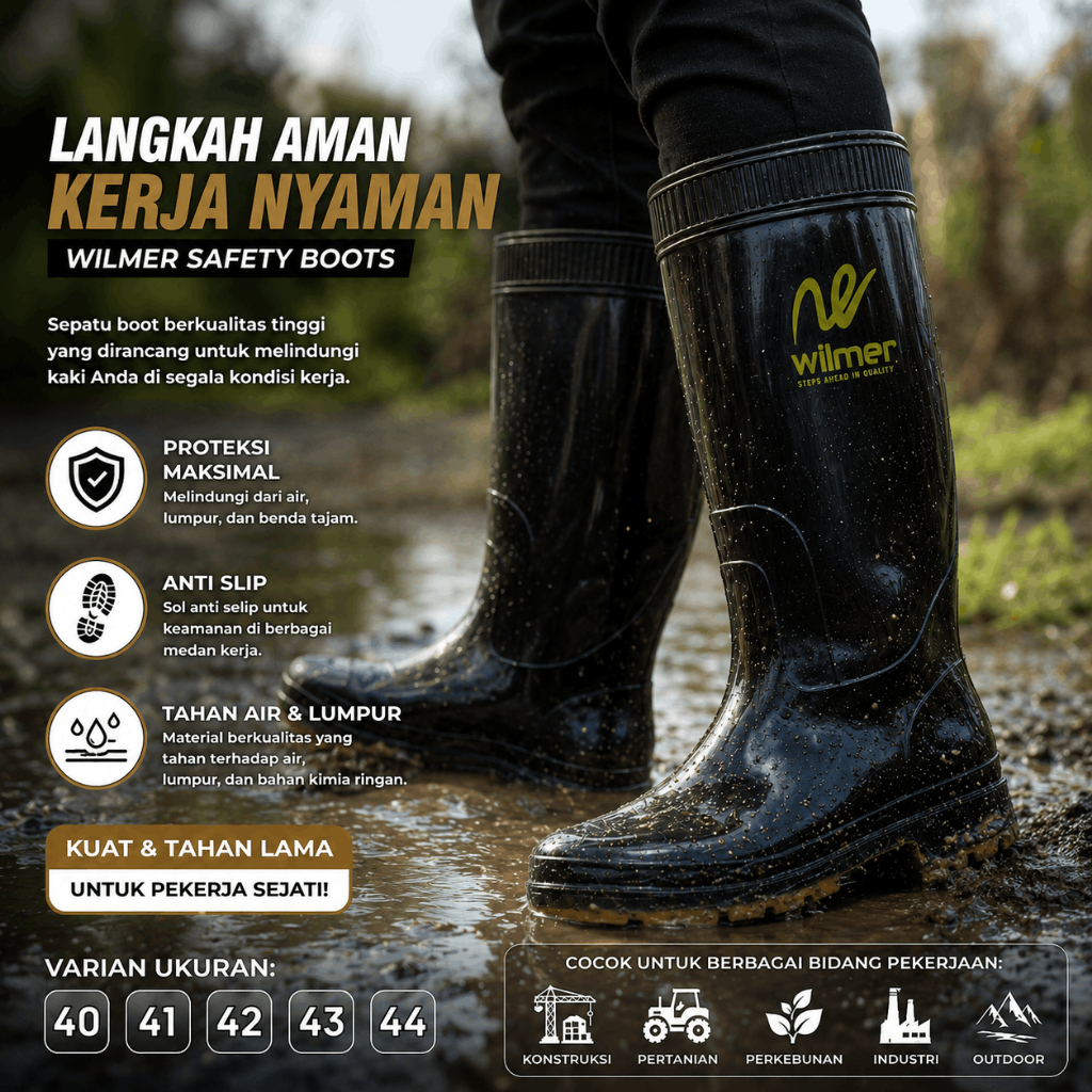CUCI GUDANG  Sepatu Boots Karet Boot Hitam Pria Kerja Safety Proyek Bot Panjang SEPATU BOOT SAFETY K