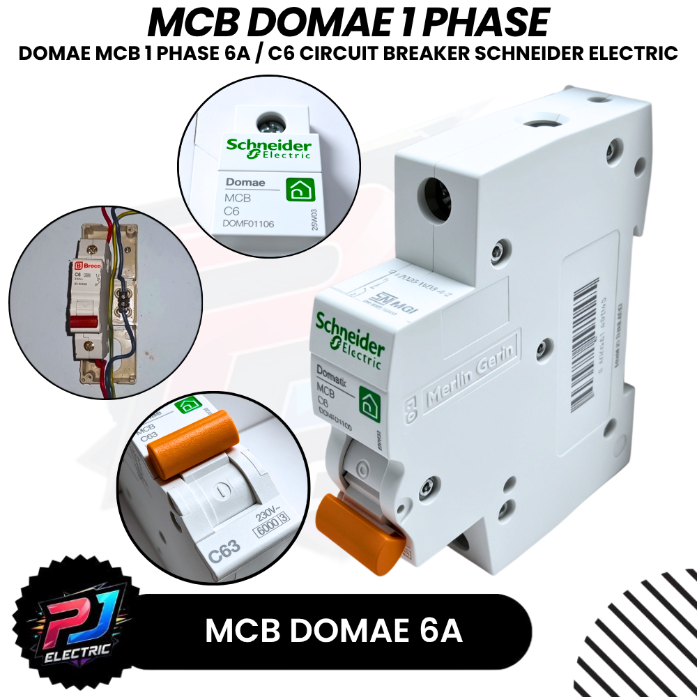 mcb Schneider 6A MCB Domae 1 Phase 6 Ampere Pemutus Arus Listrik C6 Tahan Panas