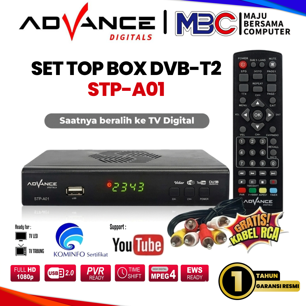 Advance Set Top Box TV Digital Receiver STP-A01 Penerima Siaran Full HD DVB-T2 Wifi Bisa Youtube Gar
