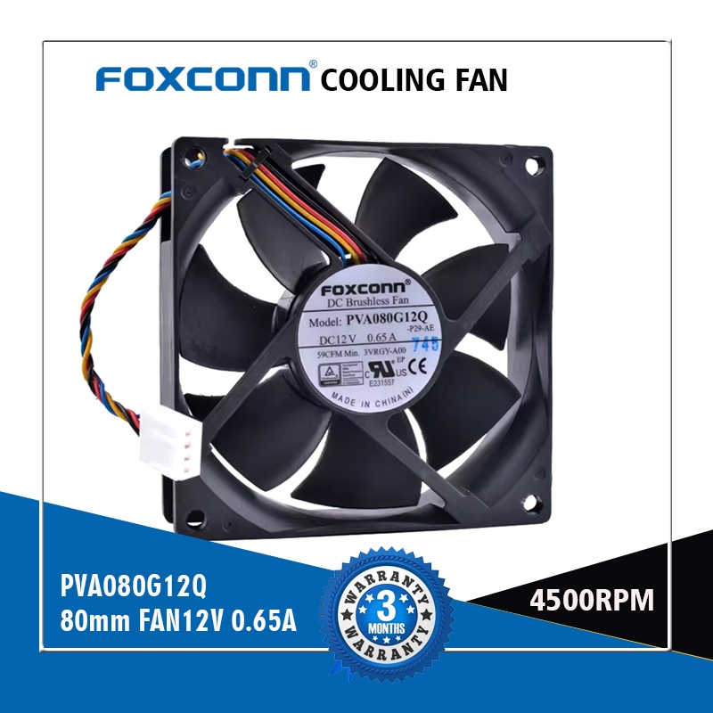 Fan pendingin PC 8cm 8025 Foxconn Turbo  PVA080G12Q DC 12v 0.65A  Kecepatan Tinggi 4500 RPM