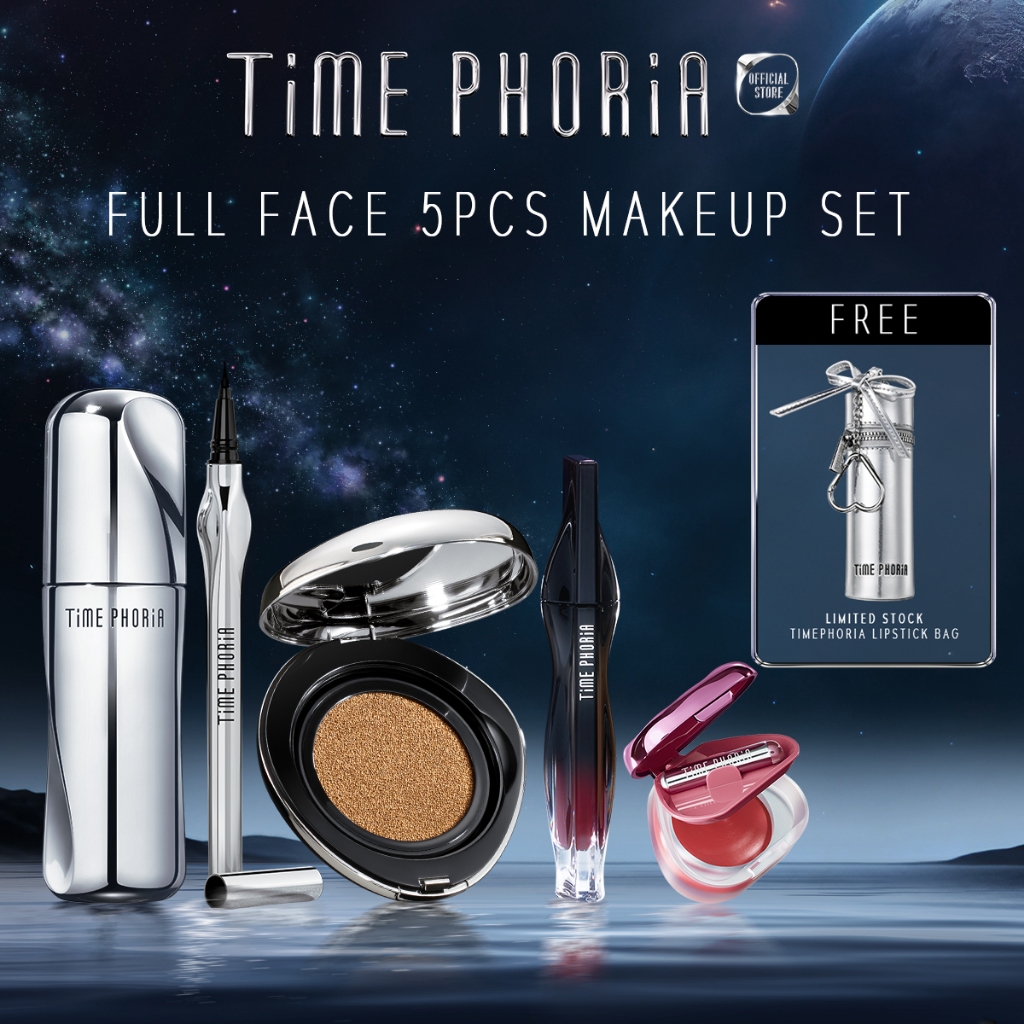 TIME PHORIA - All-Round 5-Piece Makeup Set | Foundation Cushion + Contour + Blush + LIP STAIN + Sett