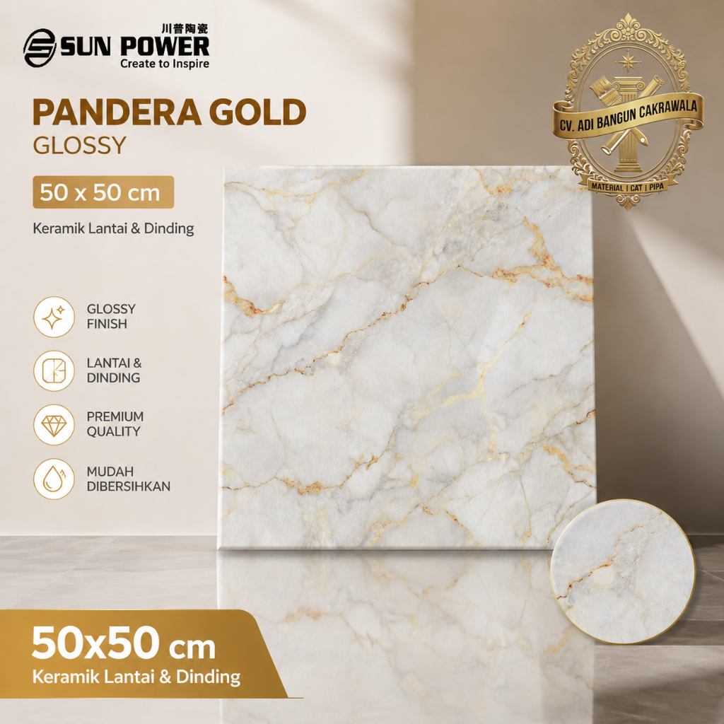 SUNPOWER KERAMIK LANTAI 50X50 PANDERA GOLD GLOSSY