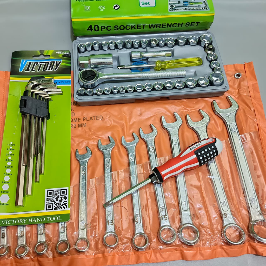 VICTORY Paket Kunci Shock Shok Sok 40Pcs + Kunci Ring Pas 11Pcs 8-22mm + Kunci L Set 9Pcs Victory / 