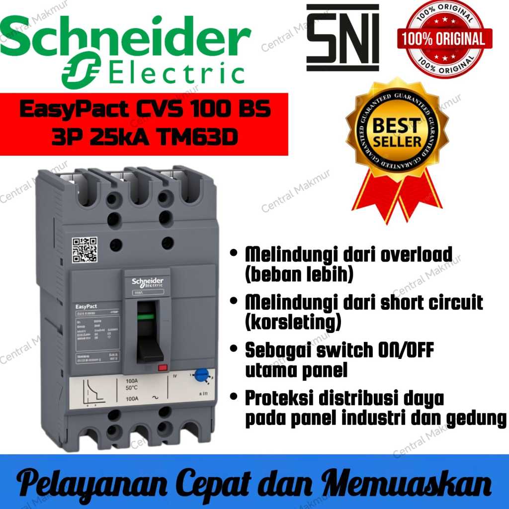ORIGINAL MCCB SCHNEIDER EasyPact CVS100BS 3P 63A 25kA MCCB 3 PHASE 63 AMPER TM63D LV510936