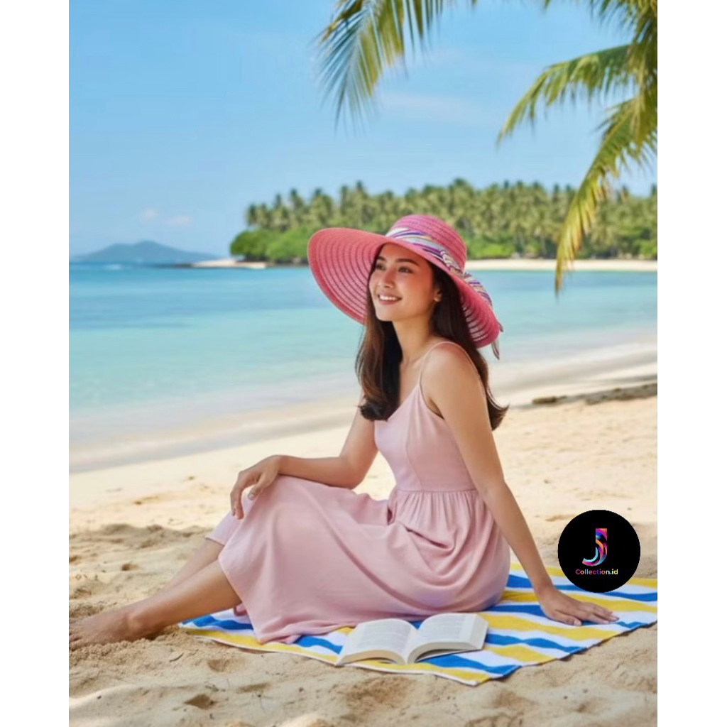 TOPI PANTAI LIPAT MANOHARA PITA PELANGI ANTI UV
