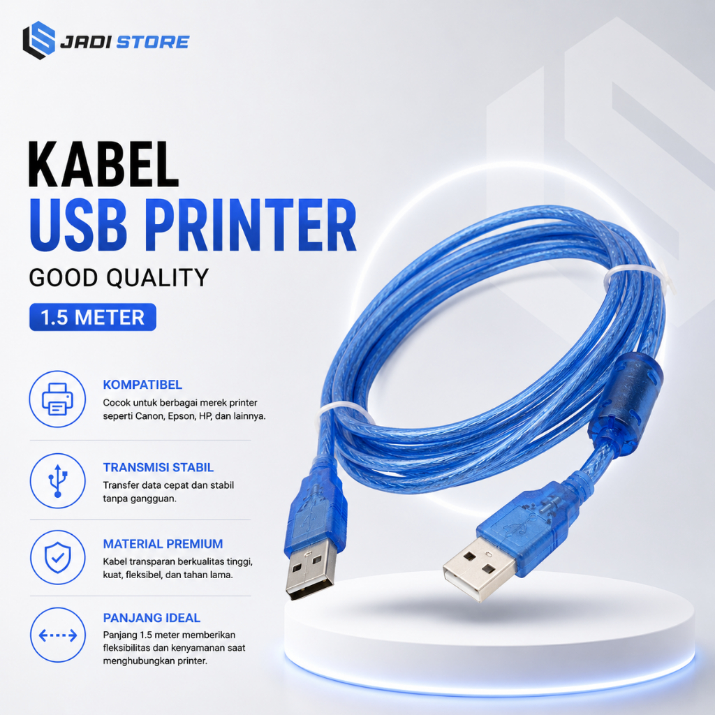 Kabel USB Printer 1.5 Meter Good Quality Transparan Biru Kabel Printer USB Kabel Printer Canon Kabel