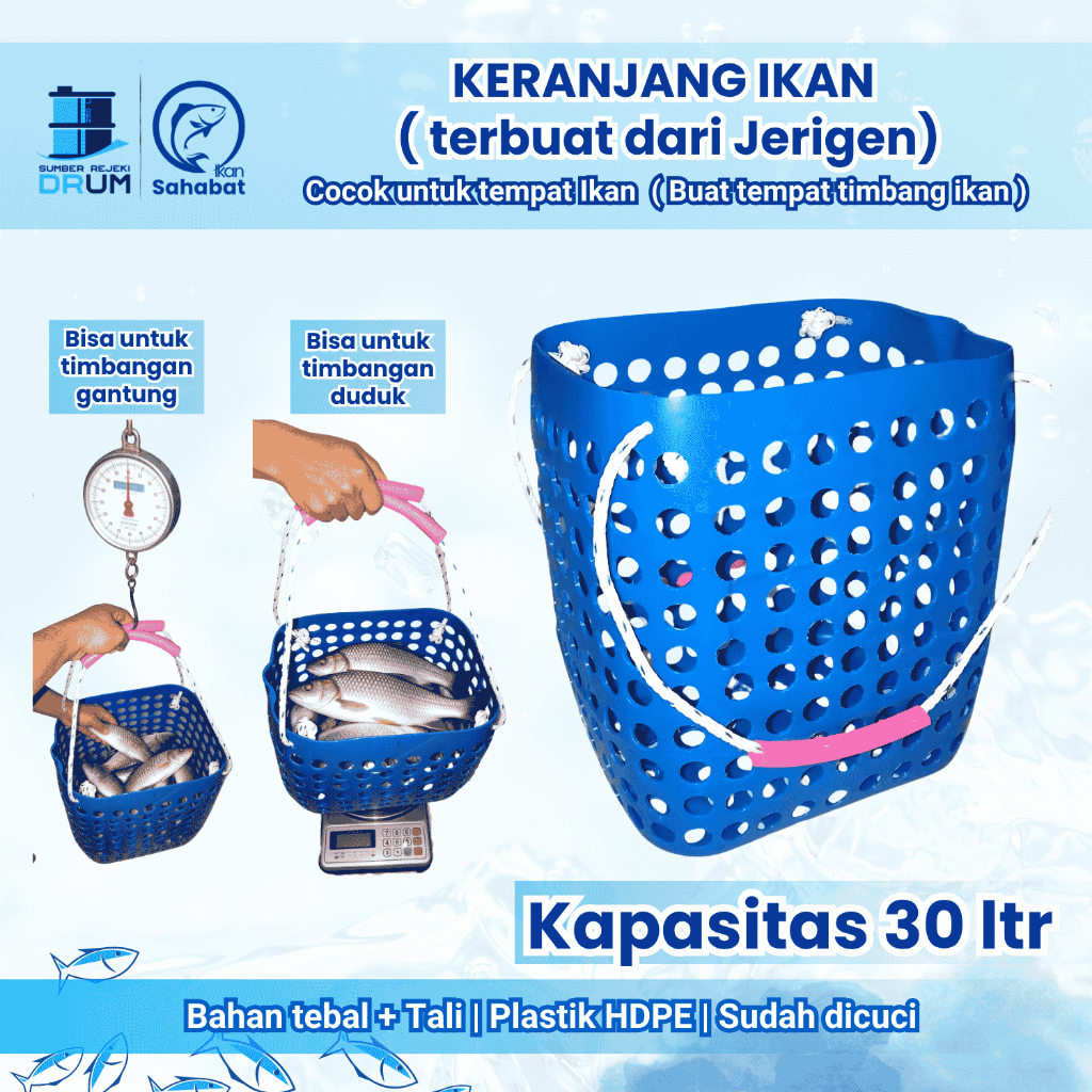 Keranjang Panen Ikan Jumbo ukuran 30ltr | Keranjang Ikan Plastik Tebal untuk Tambak & Pasar