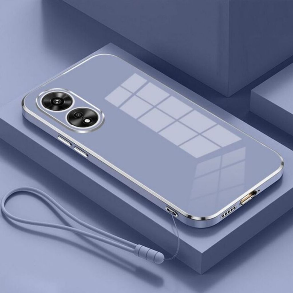 Case Oppo A17 A16 Plating Softcase Silicone Square Frame Case Free Tali Strap