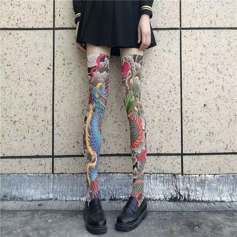 Kaos Kaki Halloween - Desain Darah Gothic, Kaus Kaki Thigh Tinggi, Fashion Punk Jepang