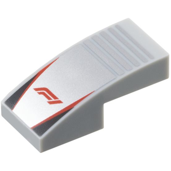 Lego Light Bluish Gray Part 11477pb220 Slope, Curved 2 x 1 x 2/3 with Formula 1 Logo Stylized Red 'F
