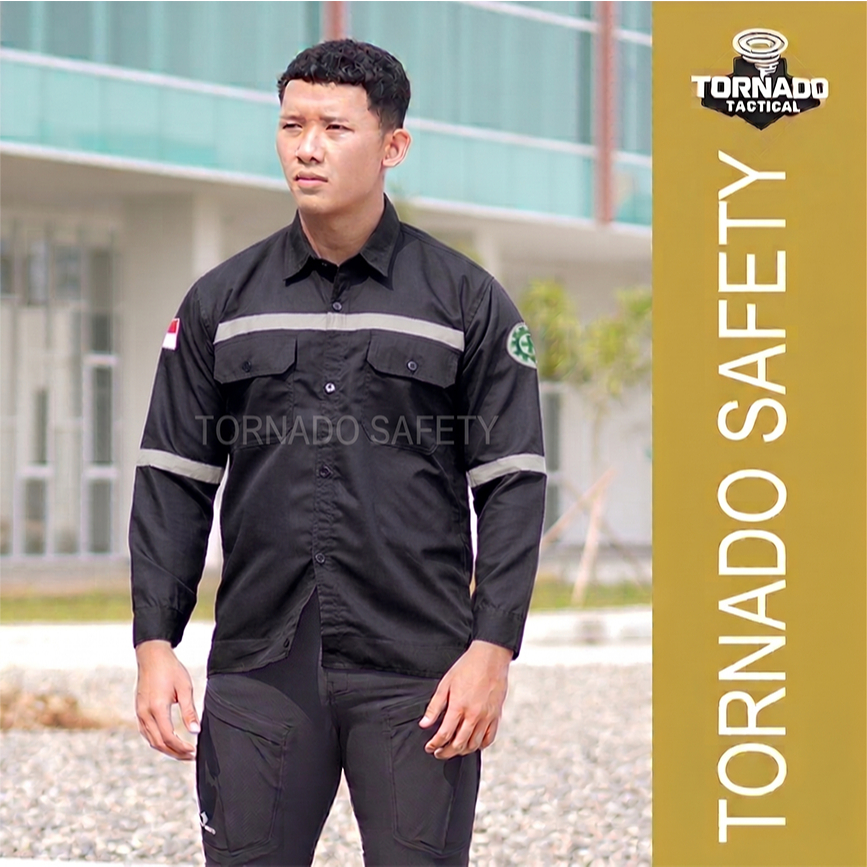 Kemeja Wearpack Safety Seragam Kerja Proyek Tambang Operator Alat Berat Lengan Panjang Bahan America