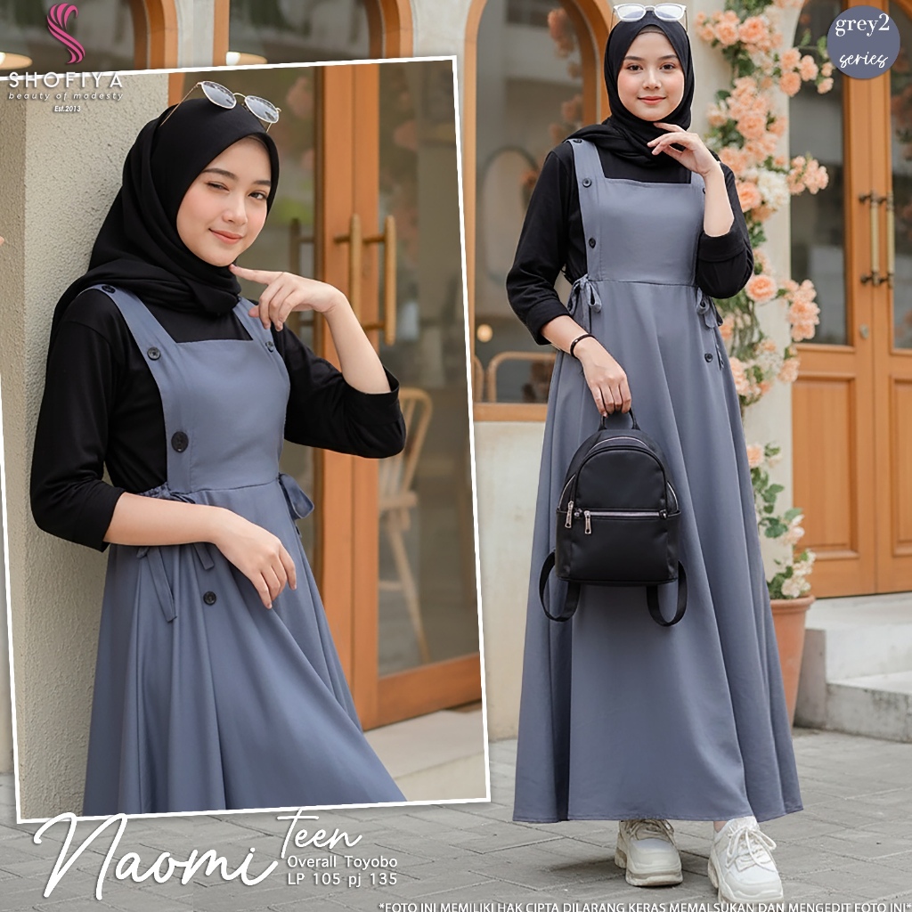 TEENARA Naomi Overall Set Inner Spandex Anak Perempuan Muslim Remaja Overall Dress Polos Kuliahan Or