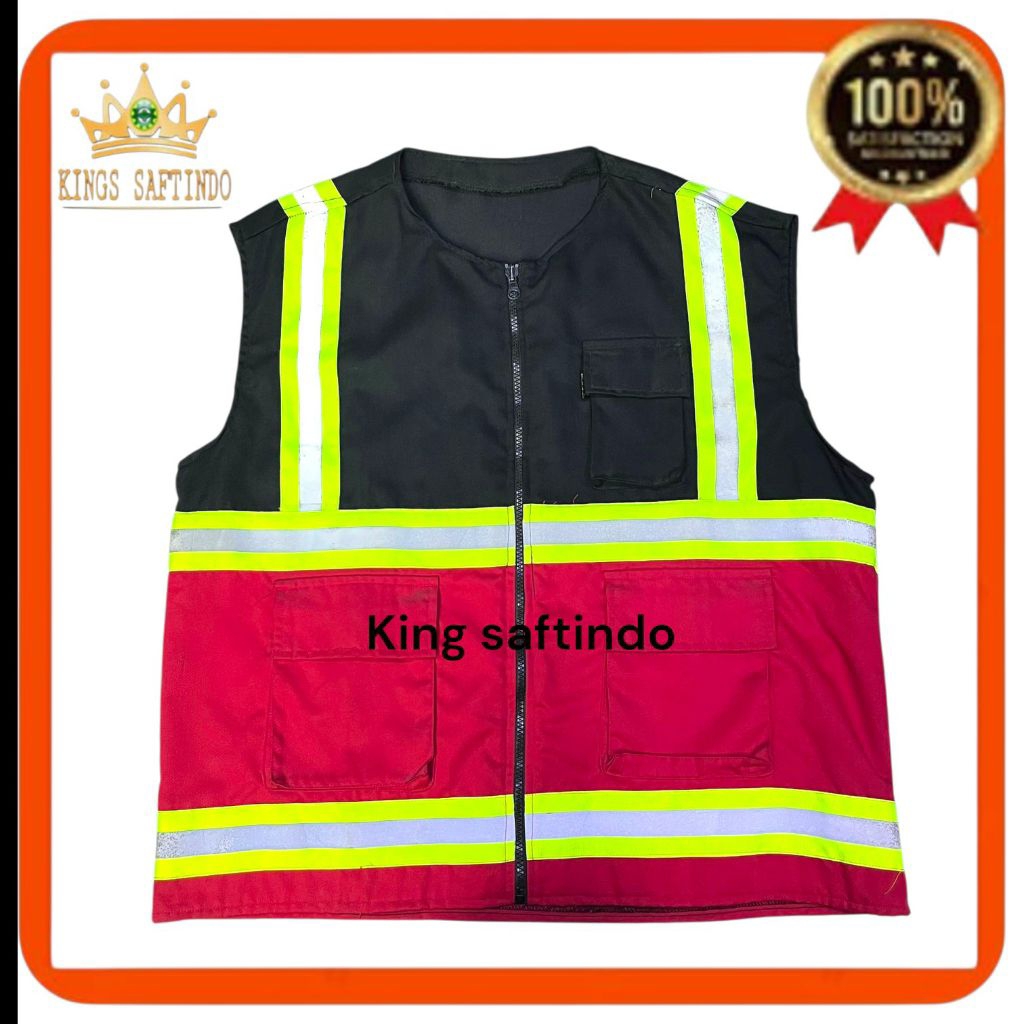Rompi safety kombinasi hitam merah/Rompi safety custom -vest safety