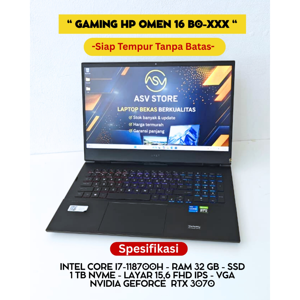 HP OMEN 16 B0146TX CORE I7 118700H RAM 32GB SSD 1TB NVIDIA GEFORCE RTX 3070 8GB LAPTOP 15 INCH EDITI
