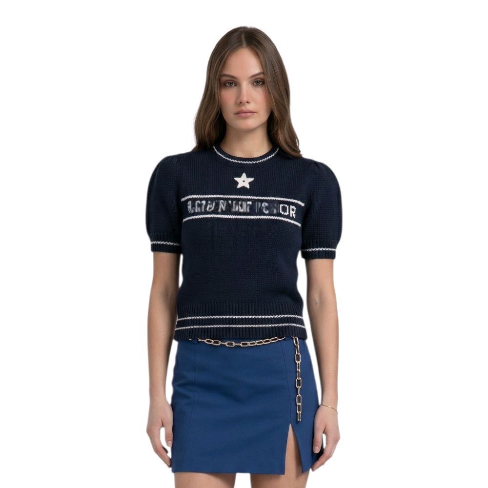 Damen Herren Sweatshirt Knit Star Text Logo Jacquard Dark Navy OROR
