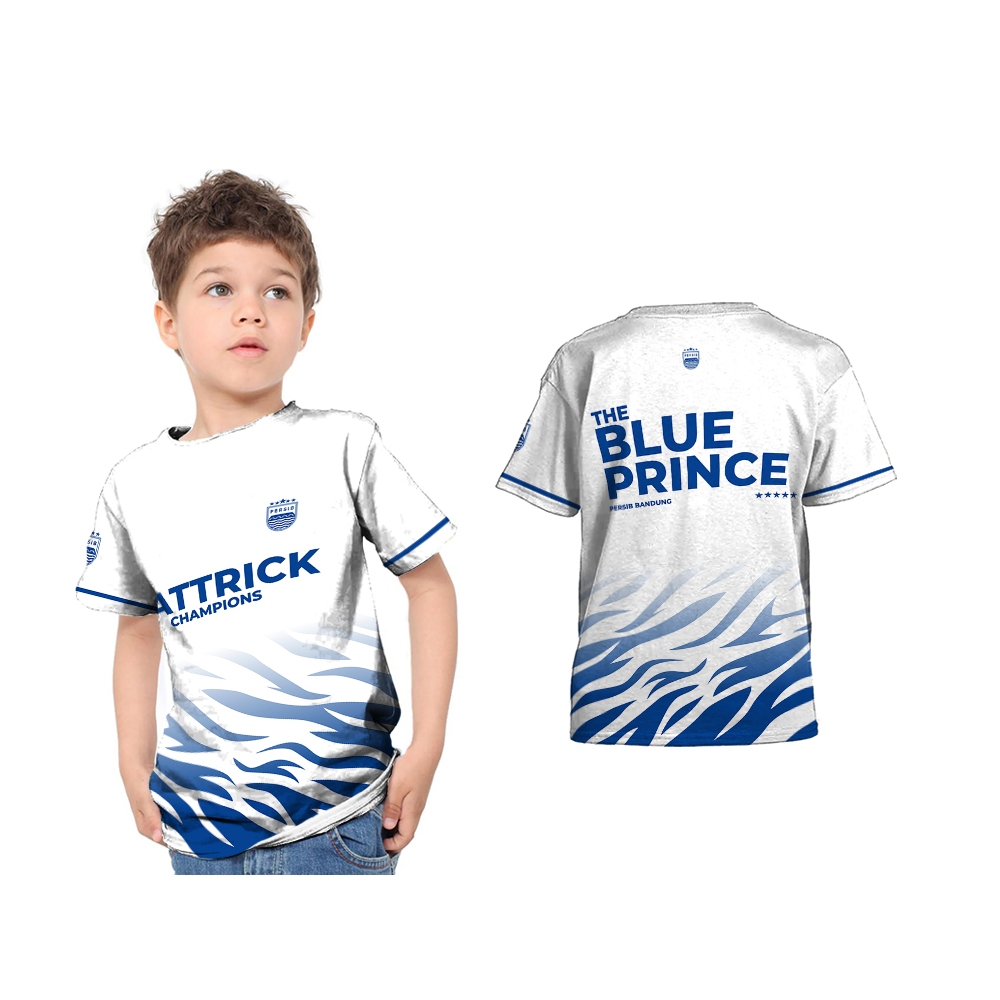 UBER SUBLIM - Baju Kaos Jersey Anak PERSIB BANDUNG THE BLUE PRINCE Putih Custom Full Print