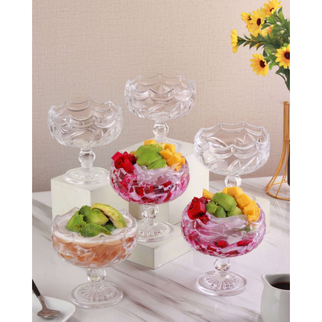 Gelas Es Krim Camellia merek VICENZA N105 materi kaca digunakan untuk santap es dan makanan ringan, 