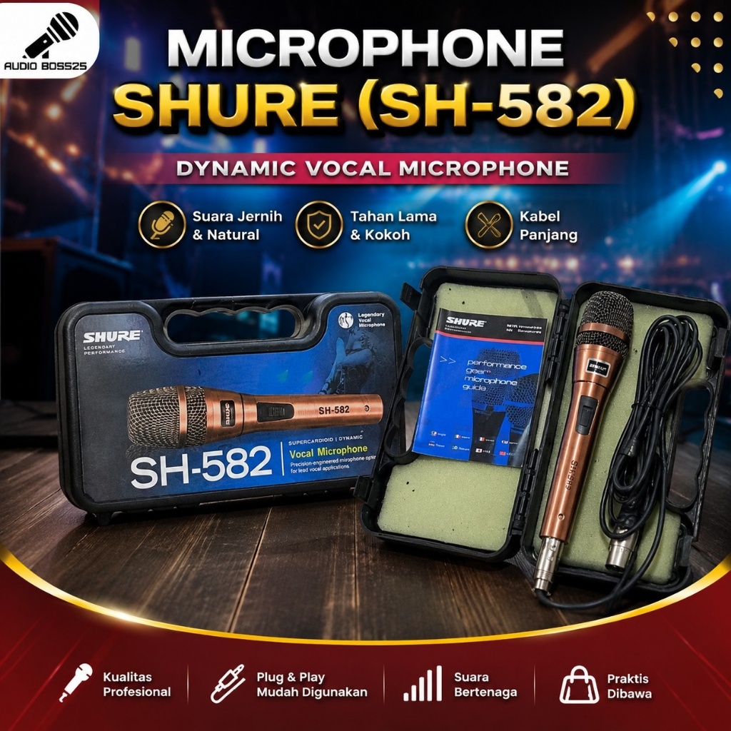 Audio Boss Mic Speaker Kabel Microphone SH 582 + KOPER Microphone Cable SH - 582 Mic Dynamic SH-582