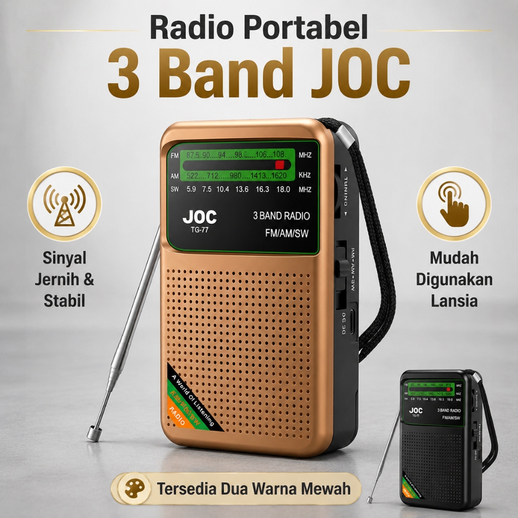 Radio Portable Mini Full Band FM AM SW – Dilengkapi Speaker Built-in Baterai Cas Ulang 14500 + Kabel