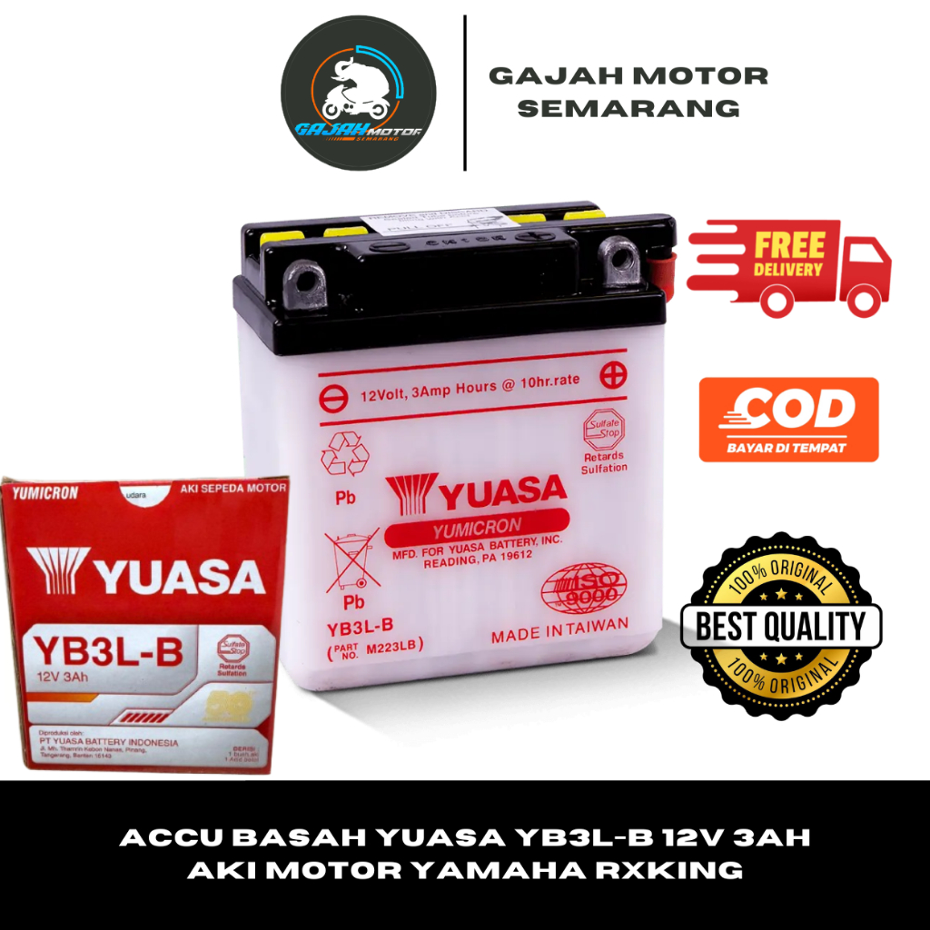 Accu Basah Yuasa YB3L-B 12V 3Ah Aki Motor Yamaha RXKing