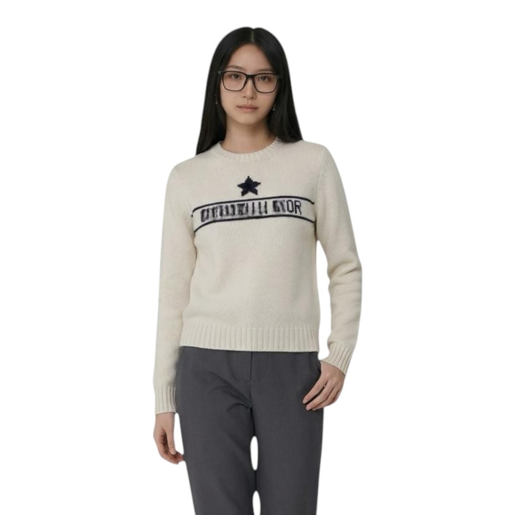 Damen Herren Sweatshirt Knit Star Text Logo Broken White OROR