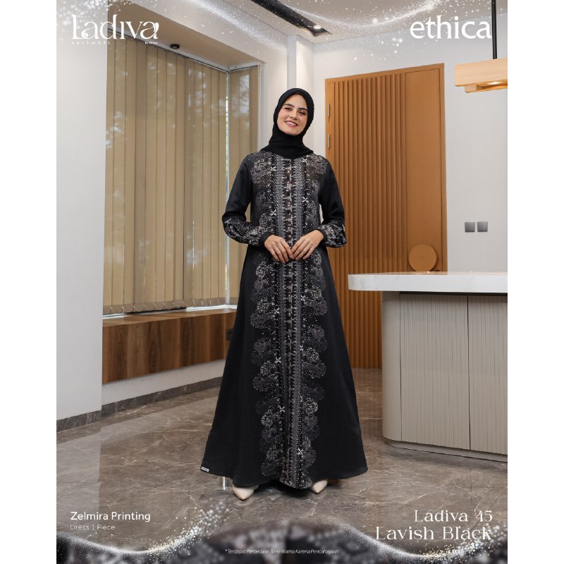 Ethica | Ladiva 45 Lavish Black Gamis Dewasa Terbaru Warna Hitam Motif