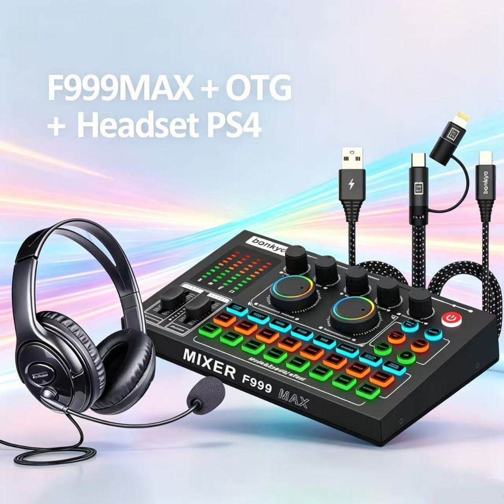 Bonkyo Soundcard Bluetooth F999MAX Material Logam Upgrade Lengkap dengan Headset PS4 dan Kabel OTG 2