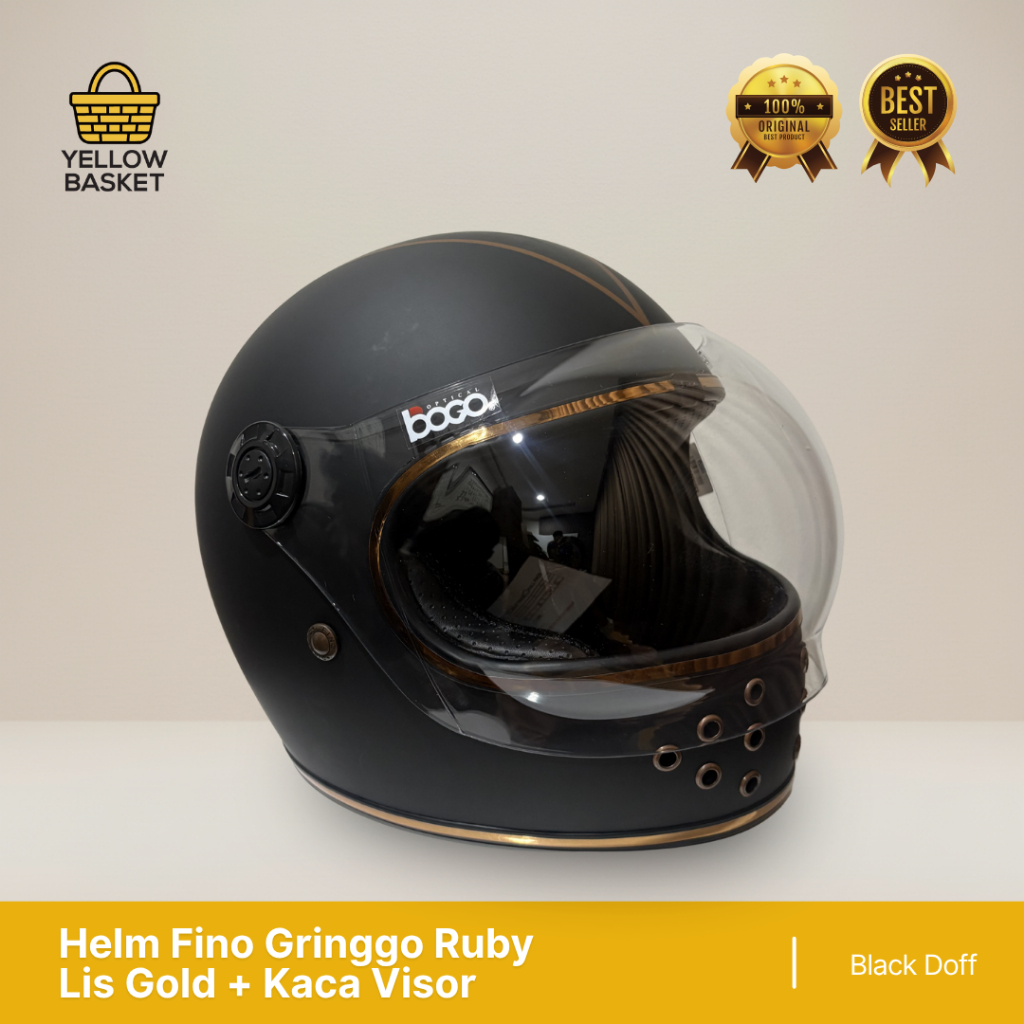Helm Fino Gringgo Ruby Black Doff + Kaca Visor Bogo | Helm Motor Classic Vintage Premium 100% Origin