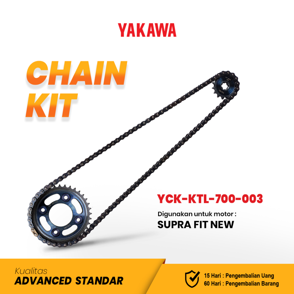 Yakawa Gear set KTL - Paket Rantai dan Gir Motor Honda Supra Fit New, Honda Revo | Ukuran 14/36T dan