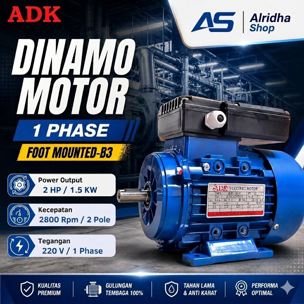 Dinamo ADK 2 HP 1 Phase 2800 Rpm 220V Dinamo ADK Elektro Motor Penggerak Mesin