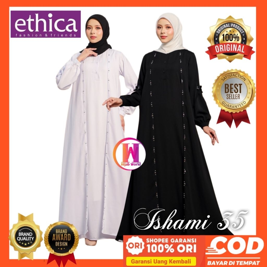 ETHICA Abaya Ishami 34 Ethica Original - Abaya Hitam Premium - Abaya Hitam Polos - Baju Gamis Haji d