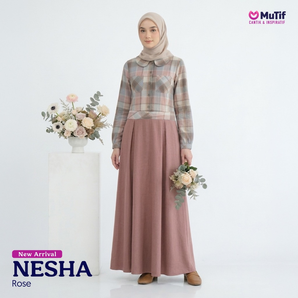 Gamis Nesha Brown - Gamis Nesha Rose || Mutif Nesha Brown - Gamis Nesha Rose || Baju Mutif Premium