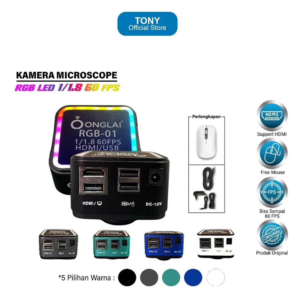 ONGLAI RGB-01 KAMERA MICROSCOPE WARNA BLACK/WHITE/GREEN/BLUE/GREY 1/1.8 60FPS ORIGINAL HDMI ORIGINAL