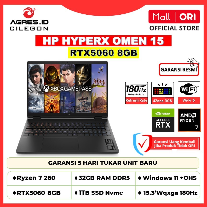 HP HYPERX OMEN 15 | AMD Ryzen 7 260 | RTX5060 8GB | 32GB 1TB | 15.3-inch WQXGA 180Hz 100% sRGB | Win