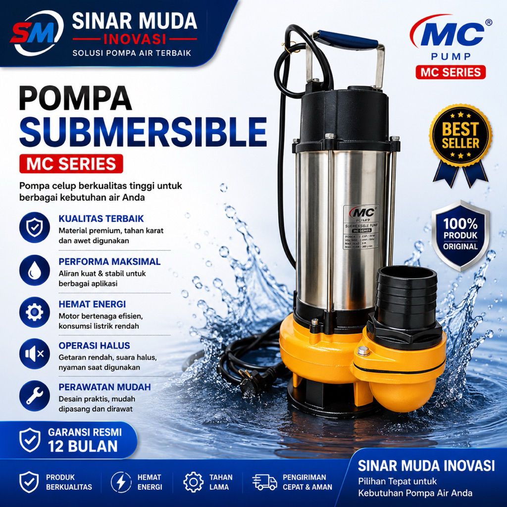 MC WSD55-17-2.2E Pompa Celup Stainless 3HP 3"in HEAVY DUTY Submersible