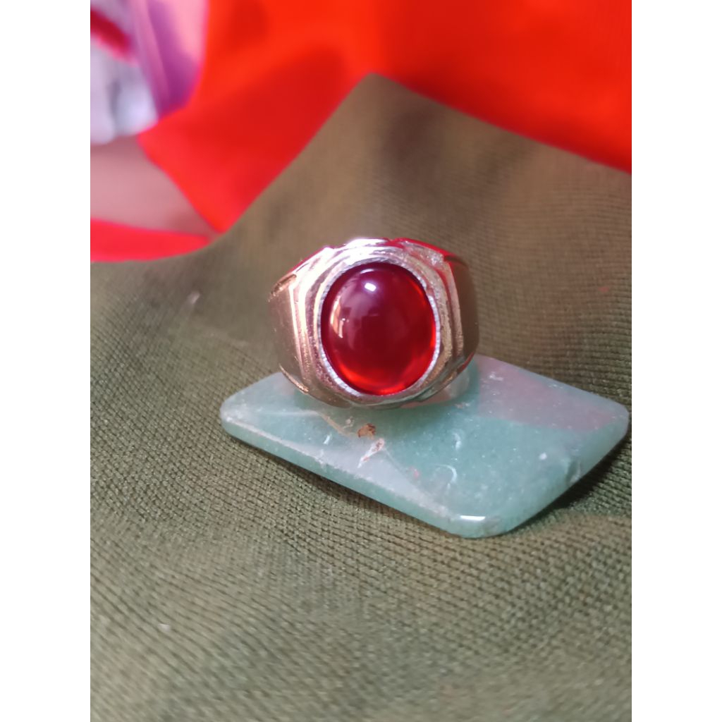 cincin batu akik merah siem 12mm mban ALPAKA SUPER