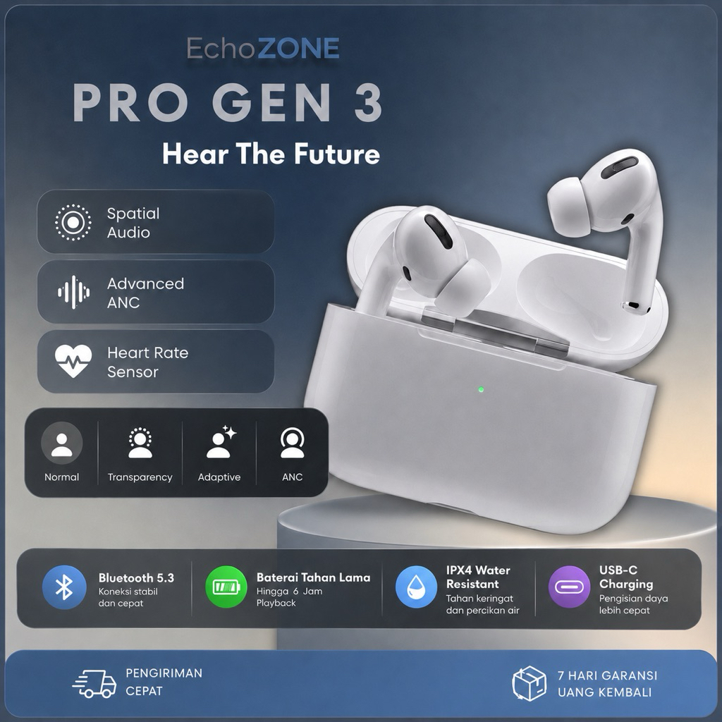 EchoZONE PODS Pro Gen 3 ANC,Heart Rate Live Translate,Wireless Bluetooth Earphone TWS Mini Earphone 