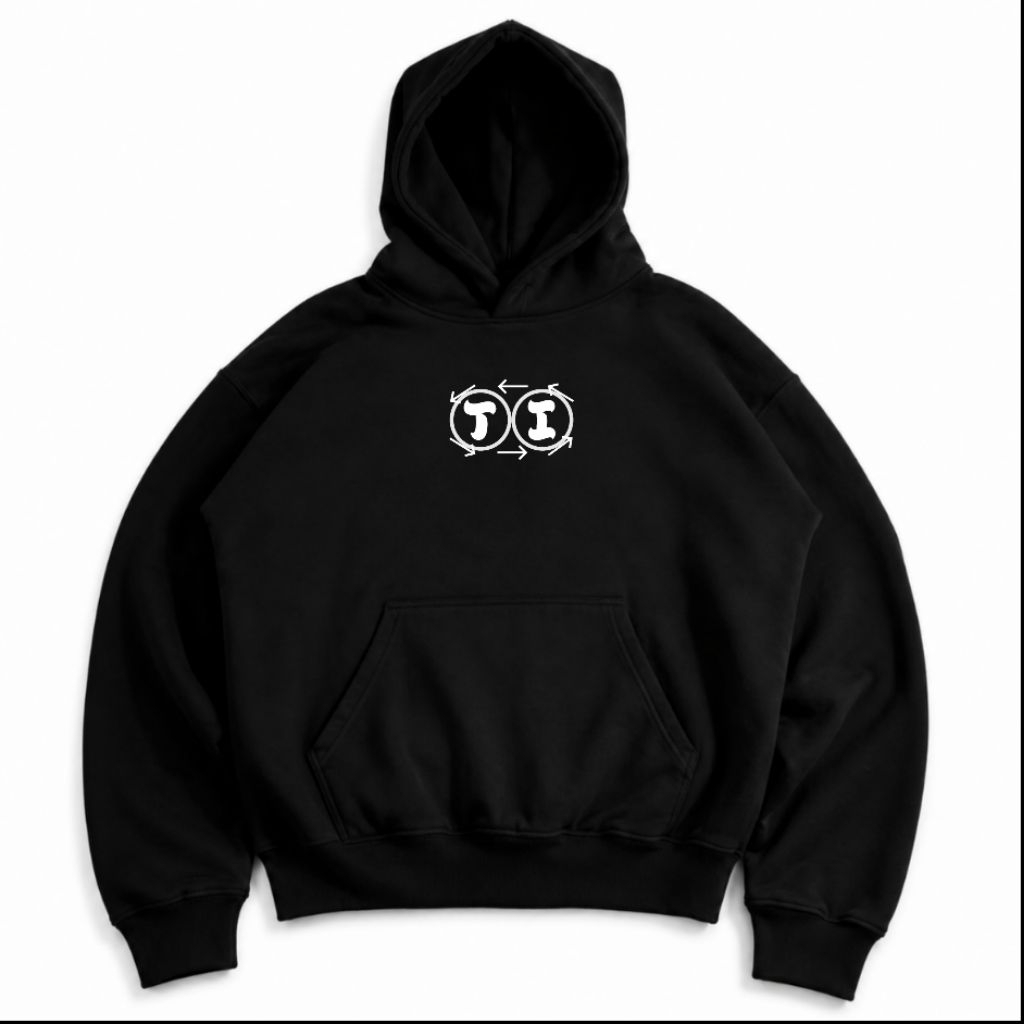 Hoodie Boxy THNKINSD Premium 330gsm Unisex Streetwear Hitam