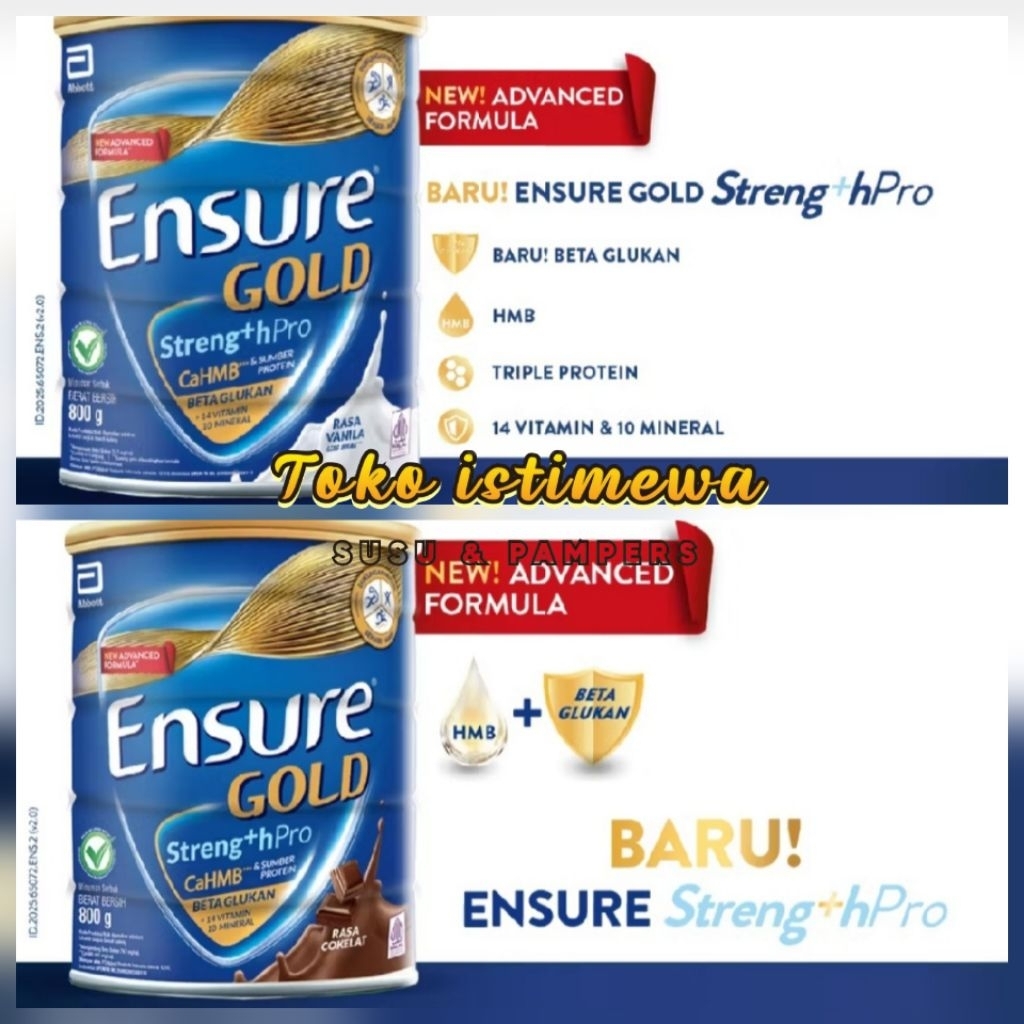 ENSURE GOLD HMB VANILA COKLAT 800GR SUSU NUTRISI DEWASA ENSURE