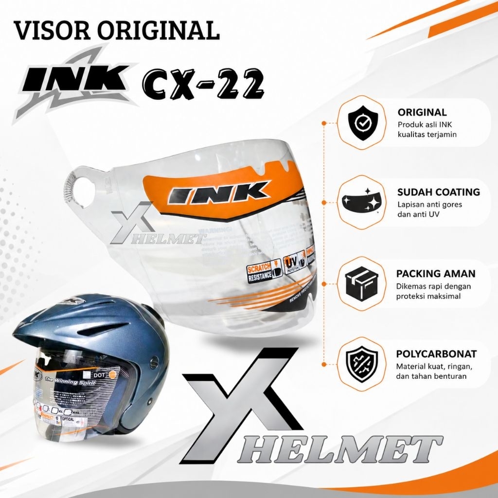 VISO HELM INK CX 22 ORIGINAL / CLEAR / KACA HELM INK CX22 ORI / Kaca helm ink topi
