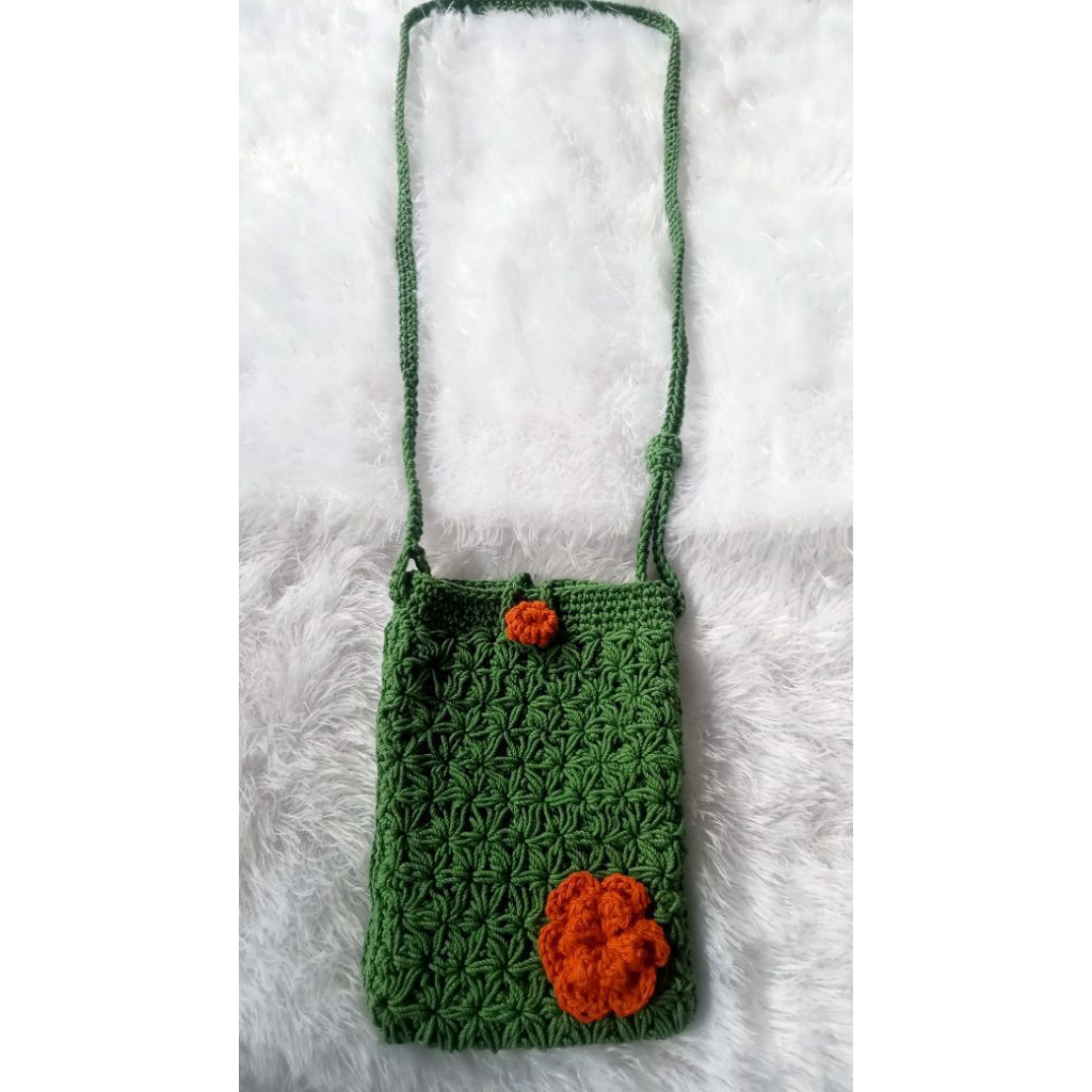 Slinbag/Tas Hp Rajut Handmade Motif Bunga