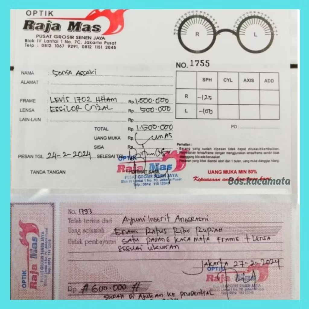 Bos.Kacamata // Resep kacamata // Not4 + kwitansi // pembelian kacamata // not4 0ptik