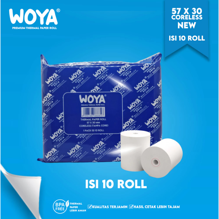 ( 10 ROLL ) WOYA - KERTAS STRUK THERMAL PAPER ROLL 57X30 TERMAL EDC PRINTER MINI BLUETOOTH