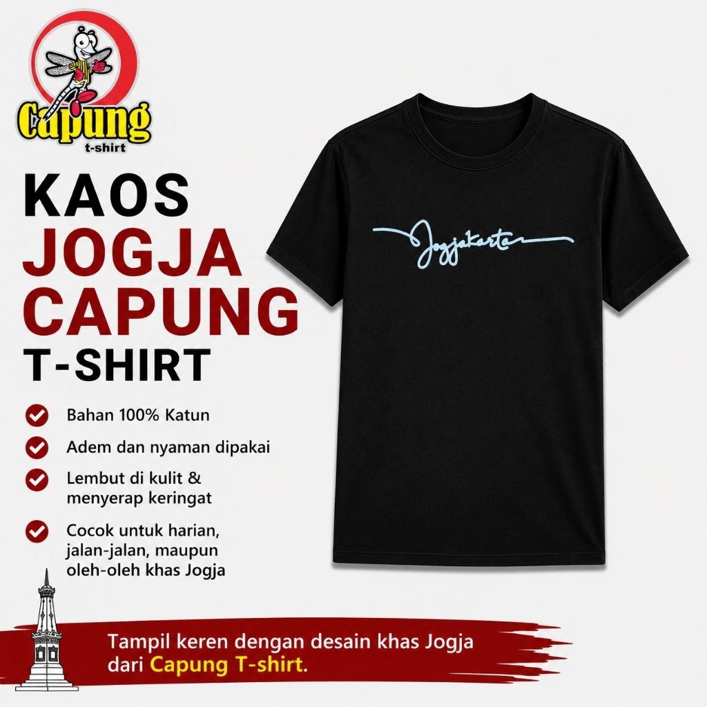 KAOS JOGJA MALIOBORO ASLI JOGJA MEREK CAPUNG T-SHIRT KAOS JOGJA OLEH OLEH KHAS JOGJA KAOS JOGJA MALI