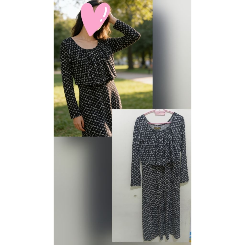 Preloved gamis dress wanita / remaja hitam putih